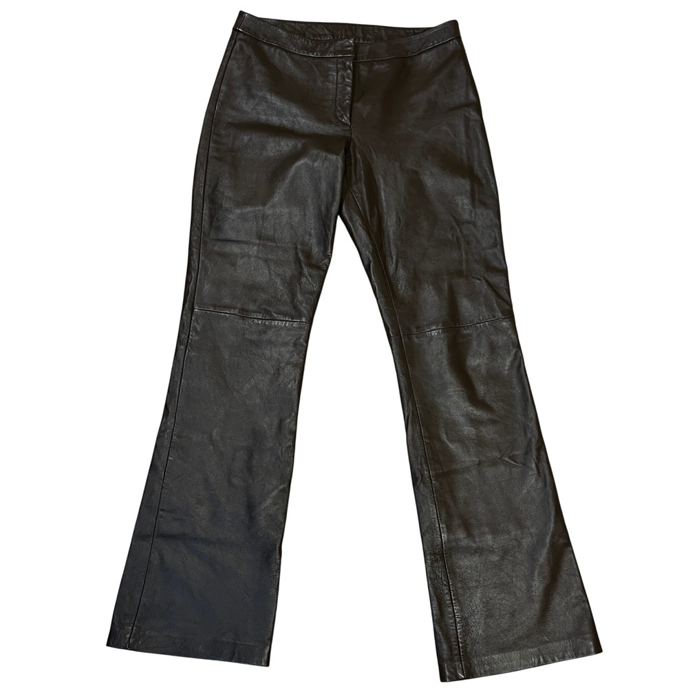 Vintage VS2 by Vakko Chocolate Brown 100% Lamb Leather Flare Pants 8 Y2K EUC